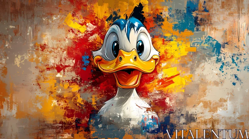 Cheerful Cartoon Duck in Abstract Style AI Image