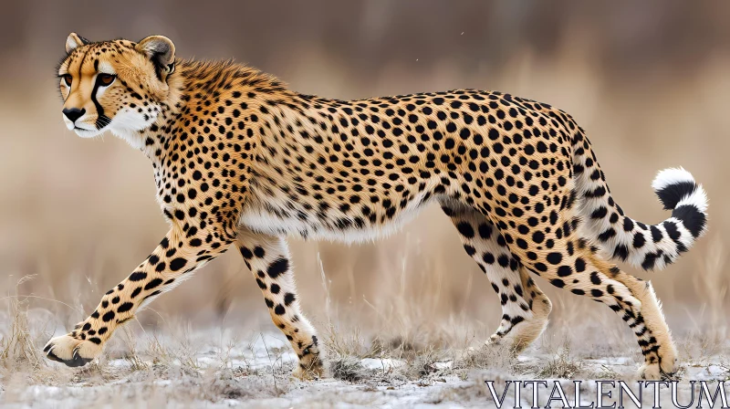 Cheetah Strolling in Wild Habitat AI Image