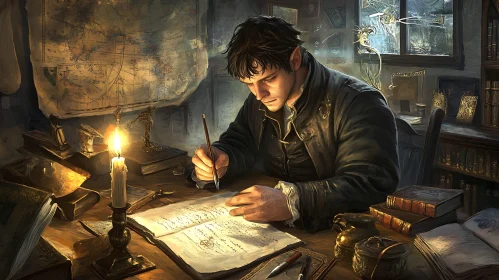 Focused Man Writing Letter