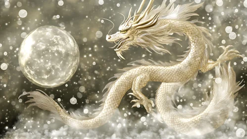 Mythical Dragon with Full Moon