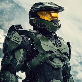 Futuristic Green Armor in Winter