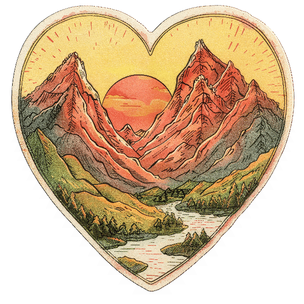 Mountain Heart Sunset Art POD Design