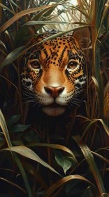 Leopard Peering Through Leaves