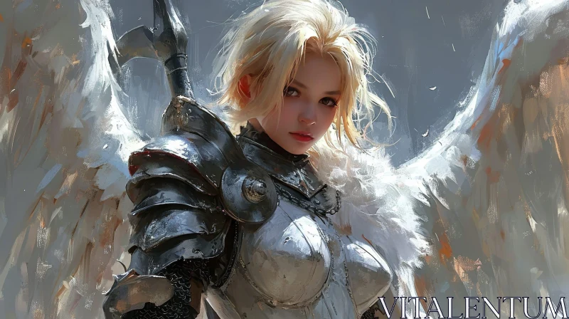 Enchanting Portrait of a Strong Woman in Silver Armor AI Image