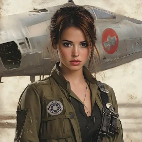 Female Pilot in Olive Green Jacket