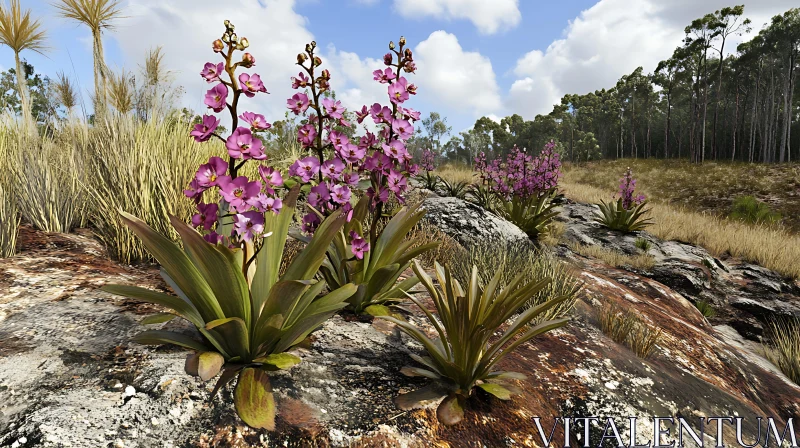 AI ART Pink Wildflowers Amidst Tall Grasses and Trees