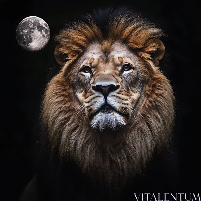 Majestic Lion Under Moonlight AI Image