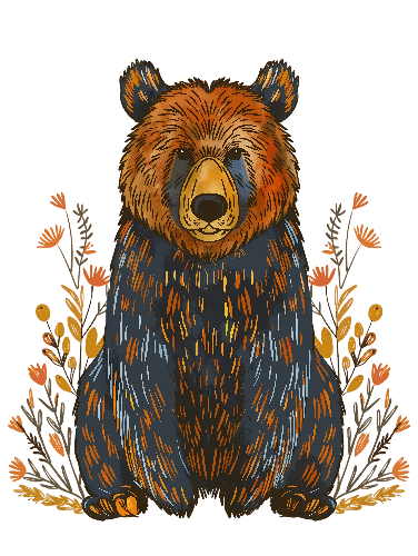 Friendly Bear in Flower Field: A Digital Illustration POD Design