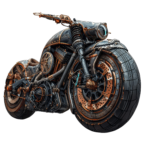 Futuristic Steampunk Motorcycle in Black and Copper