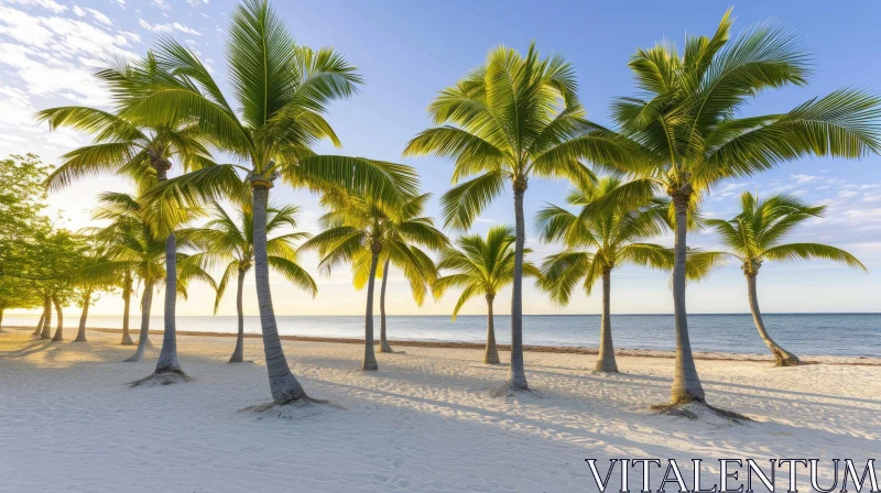 Golden Sunrise at the Beach: A Captivating Image of Palm Trees AI Image