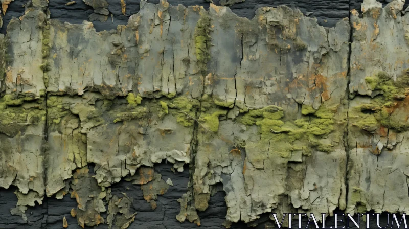Moss and Lichen on Layered Painted Wooden Wall AI Image