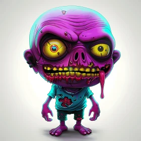 Purple Zombie Cartoon Illustration AI Image