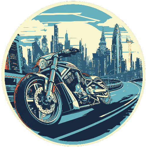 Retro Motorcycle and Cityscape Digital Art POD Design