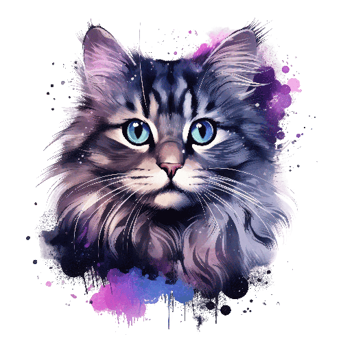 POD Design Watercolor Painting of a Gray Cat with Blue Eyes