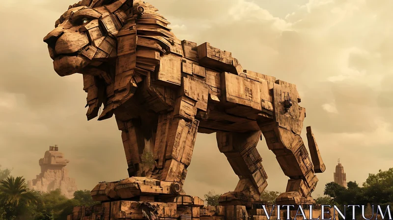 Monumental Lion Stone Block Artwork AI Image