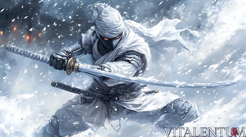 AI ART Snow Ninja with Dual Katana Blades