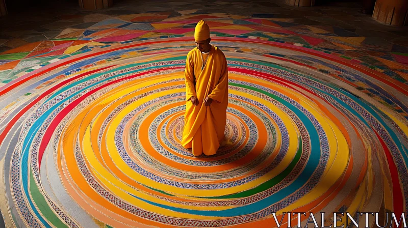 AI ART Person in Yellow on Circular Floor