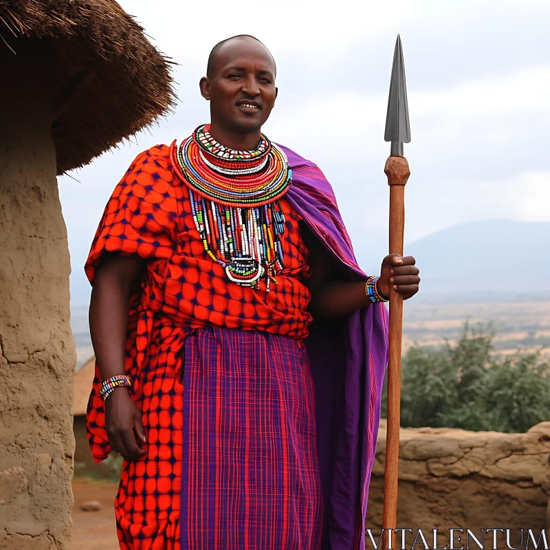 AI ART African Tribal Man with Spear