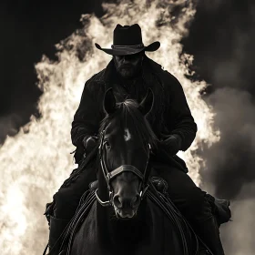 Intense Cowboy Scene with Flames