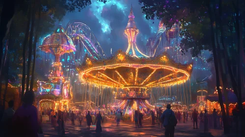 Glowing Carousel at Night Fair