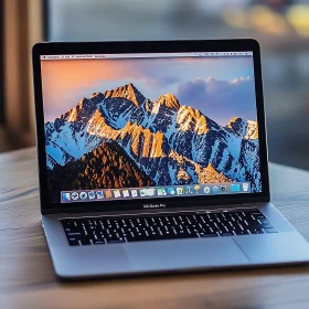 Modern Laptop with Mountain Scenery Background