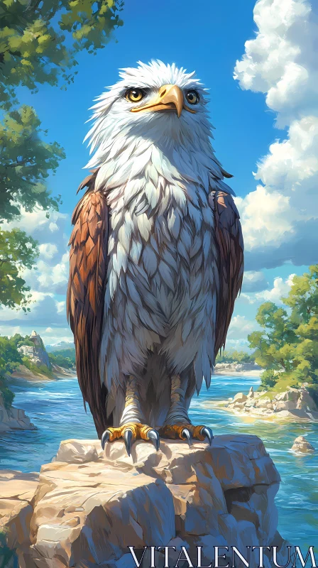 Eagle on a Rock in Natural Habitat AI Image