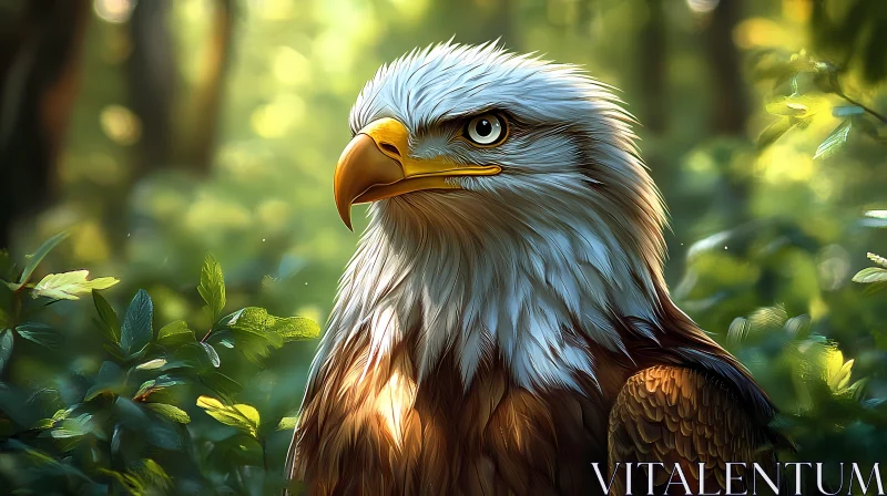 Eagle Amongst Sunlit Foliage AI Image