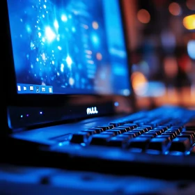 Abstract Laptop Keyboard with Cosmic Screen