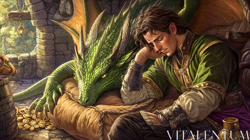 AI ART Resting with Dragon Companion