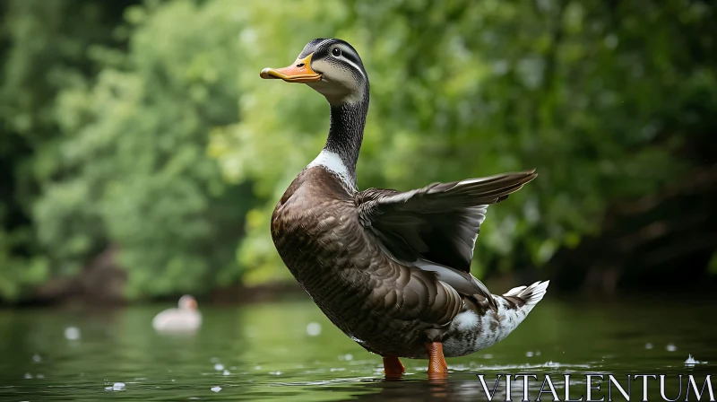 Duck Standing Proudly in Pond AI Image