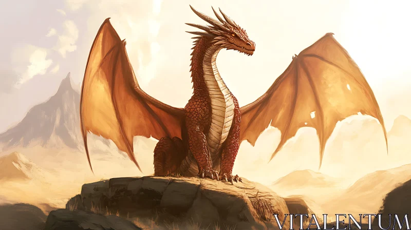 AI ART Red Dragon on Rocky Peak