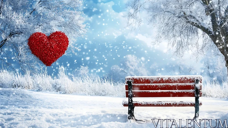 AI ART Red Heart in Winter Wonderland