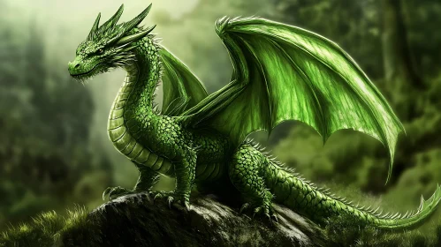 Emerald Dragon on Stone Ledge