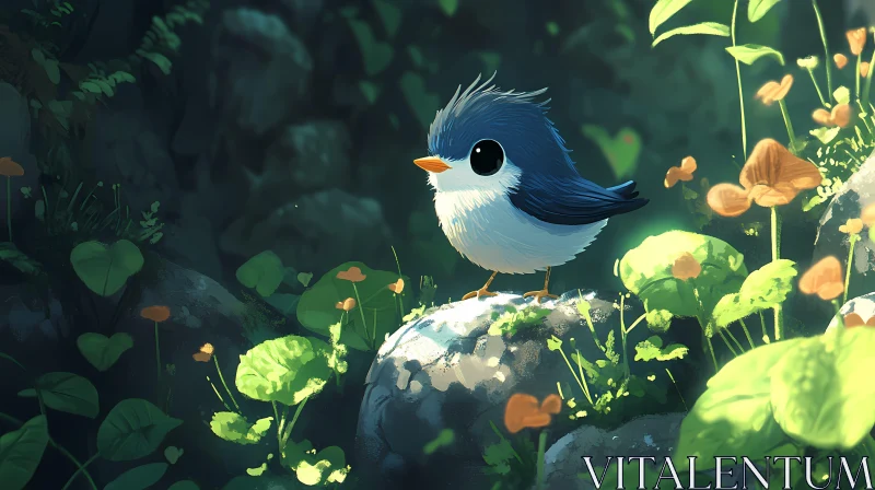 Cute Bird Among Lush Foliage AI Image