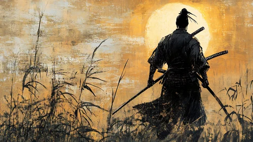 Silhouette of a Samurai at Sunset