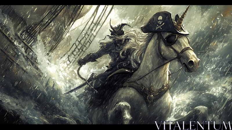 AI ART Fantasy Pirate Unicorn Riding the Waves