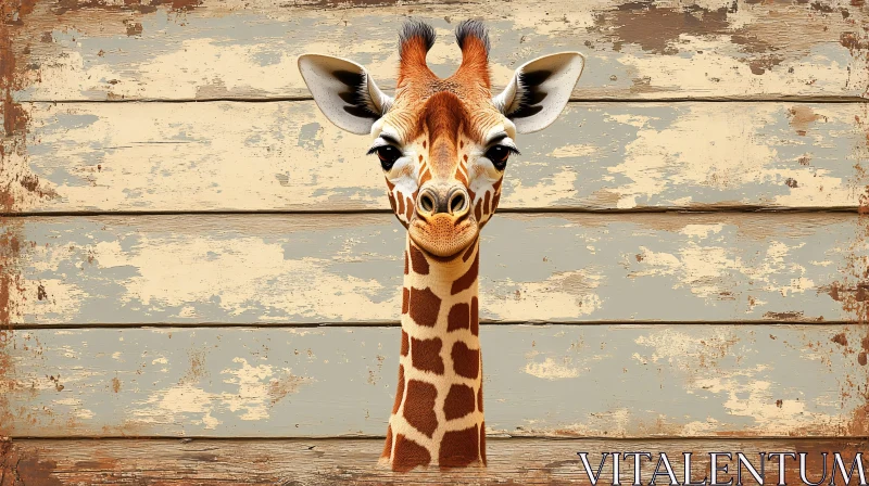 Giraffe Against Textured Wood AI Image