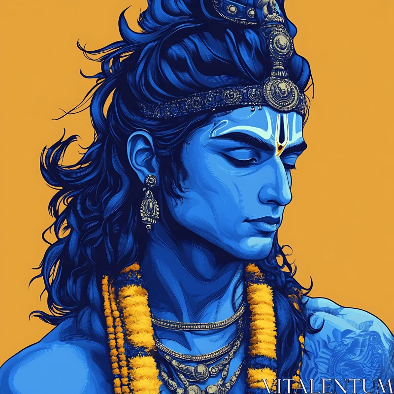 Blue Deity with Yellow Garland Art AI Image