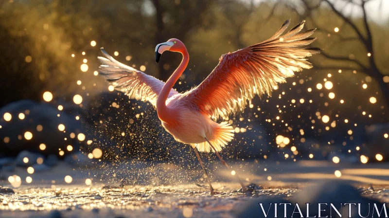 Pink Flamingo Taking Flight AI Image