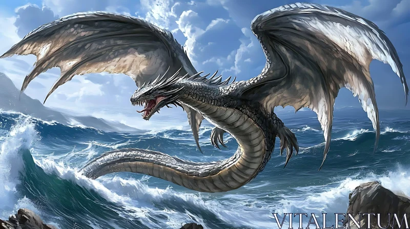 Dragon Above the Ocean Waves AI Image