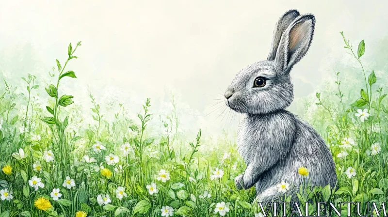 Graceful Rabbit Among Flowers AI Image