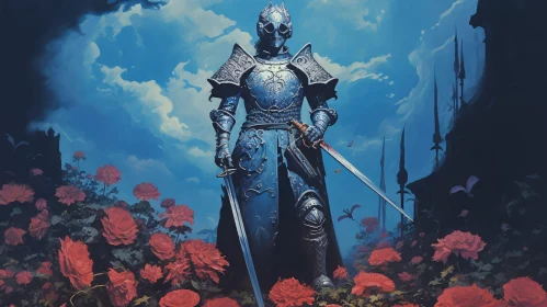 Armored Knight Amidst Red Roses