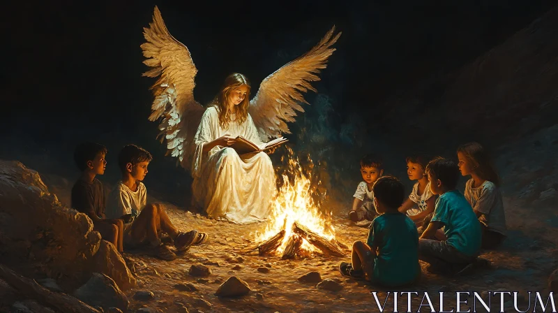 AI ART Campfire Tales with an Angel