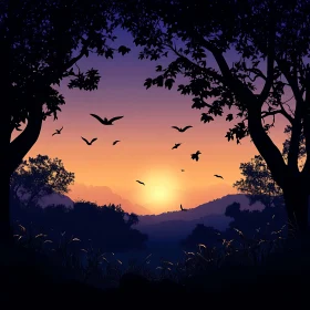 Birds Flying at Sunset