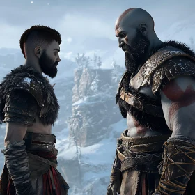 Armored Figures in Winter Landscape