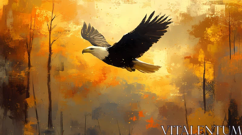 Eagle Gliding Over Fall Colors AI Image