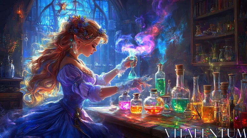 AI ART Magical Potion Brewing by Elf Maiden