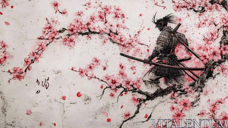 Warrior Among Flowers: A Samurai Portrait AI Image