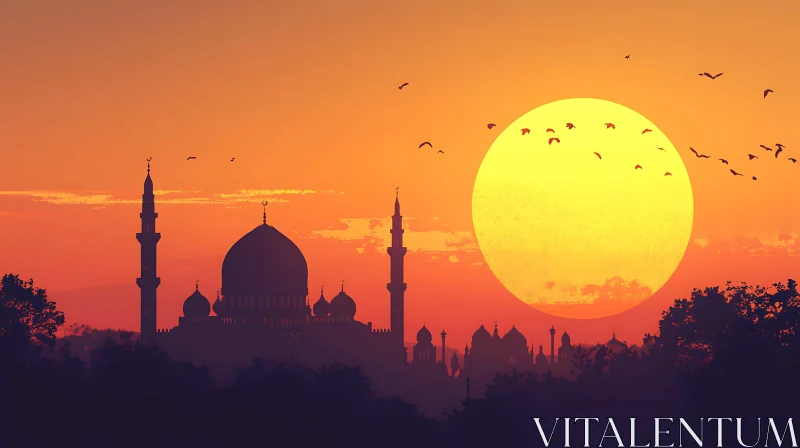 Sunset Mosque Silhouette AI Image