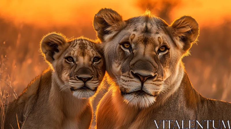 AI ART Mother Lion and Cub Portrait